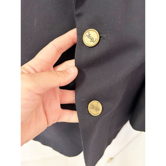 Vintage SAINT LAURENT Oversized Menβs NAVY blazer with Gold Logo buttons SZ: L - Picture 7 of 14